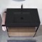 Console Sink Vanity With Matte Black Ceramic Sink and Natural Brown Oak Drawer, 35